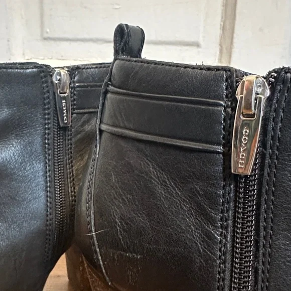 Coach Womens Hewes Safari Leather Almond Toe Ankle buckle black Booties 7 - Picture 4 of 9